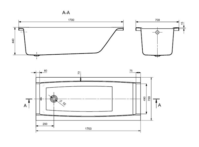 Ванна акриловая Santek Санторини прямоугольная 170х70