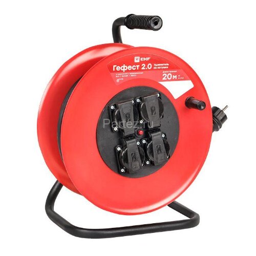 Удлинитель на катушке 4х20м с заземл. 16А IP44 Гефест 2.0 3.5кВт КГ 3х2.5 с предохранителем PROxima