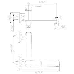 Смеситель Rossinka W35-33 для ванны