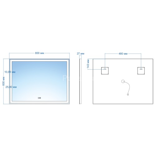 Зеркало AZARIO Ливия 800х600, LED-подсветка с диммером, сенсорный выключатель (ФР-00000942)