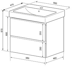 Комплект тумба Azario Мила 60 600х460х670 подвесная с раковиной Monte tx 60 белый (CS00080140)