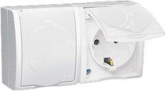 Розетка 2-м ОП Simon15 16А IP54 250В с заземл. с крышкой винт. клеммы бел. Simon 1594433-030