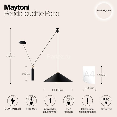 Подвесной светильник Maytoni P080PL-01B