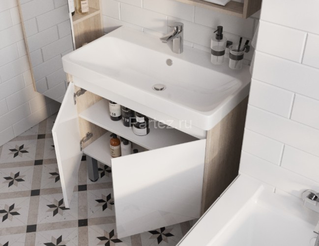 Тумба под раковину AQUATON Сканди Doors 80 Белый глянец/Дуб Верона (1A282901SDB20)