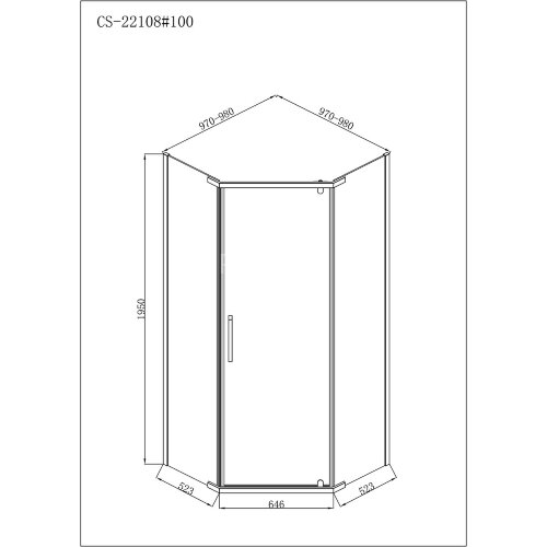 Душевое ограждение Loranto NEO 100x100x195 прозрачное закаленное стекло 8 мм, Easy clean, профиль серебро, без поддона (CS-22108-100)