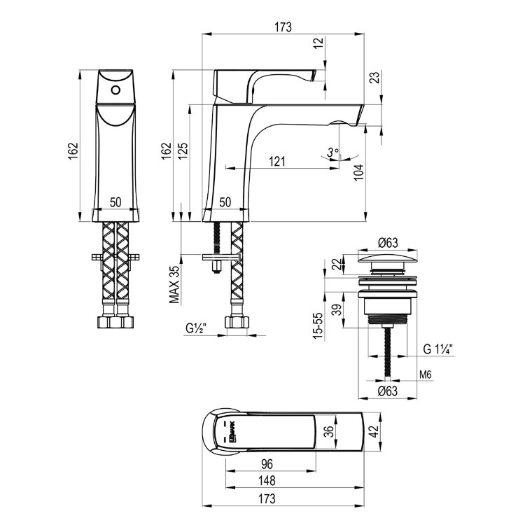 Смеситель Lemark Ursus LM7206BG для раковины монолитный