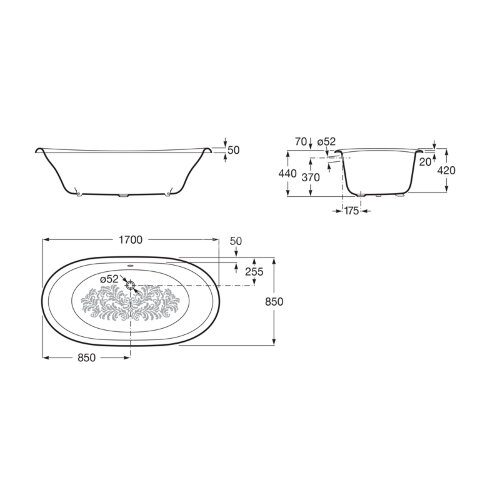 Ванна чугунная Roca NEWCAST 170х85, BURDEOS
