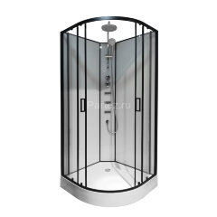 Душевая кабина Loranto NEO 90x90x(190+15) с низким поддоном 15см, прозрачное закаленное стекло 5 мм, задние стеклянные стенки белые, профиль черный-ма