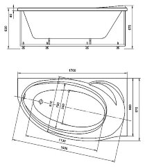 Ванна акриловая AZARIO PAOLINA асимметричная 170*97 см, правосторонняя (AV.0071170)