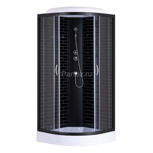 Душевая кабина Loranto 100х100х215 поддон 13см, черный кирпичный узор, прозрачное стекло 4мм, профиль черный (CS661013GB100)