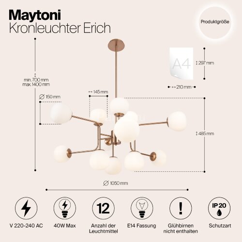 Потолочная люстра Maytoni MOD221-PL-12-G
