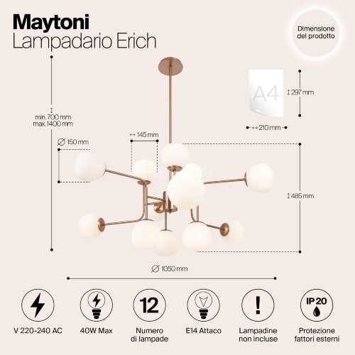 Потолочная люстра Maytoni MOD221-PL-12-G