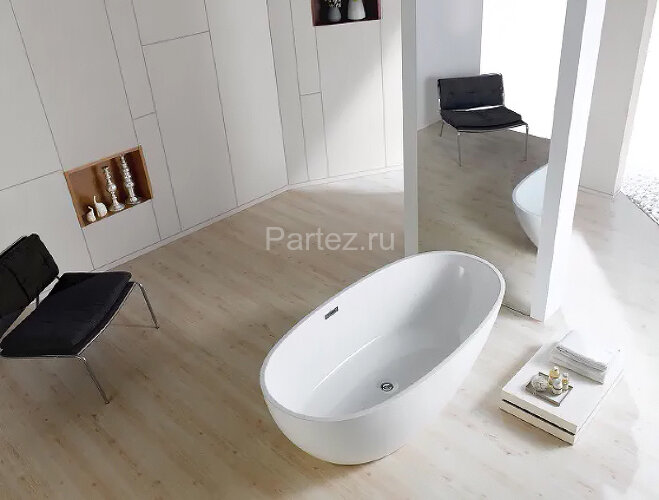 Ванна акриловая Azario LEEDS 1685х840х580, свободностоящая, в комплекте с сифоном и металлической ра