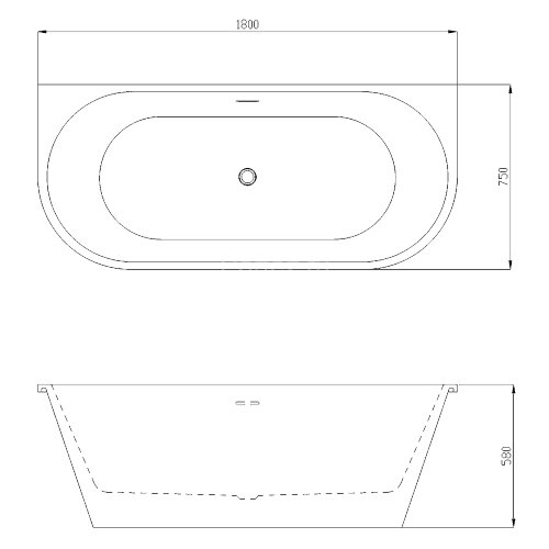 Ванна акриловая Azario ELCON 1800x750x580 пристенная, в комплекте с сифоном и металлической рамой (E