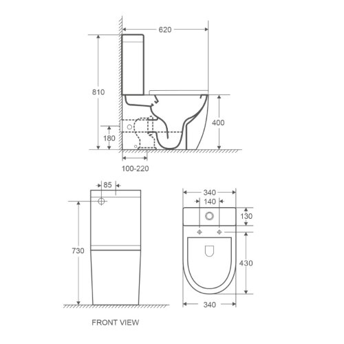 Унитаз-компакт Azario Mitta 620х340х810 напольный, безободковый, в комплекте с сиденьем микролифт (A