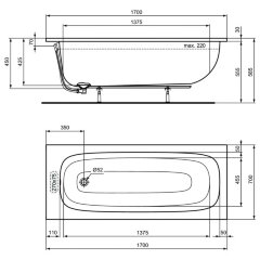Ванна акриловая Standard i.life 1700х700 пристенная, встраиваемая (T475901)