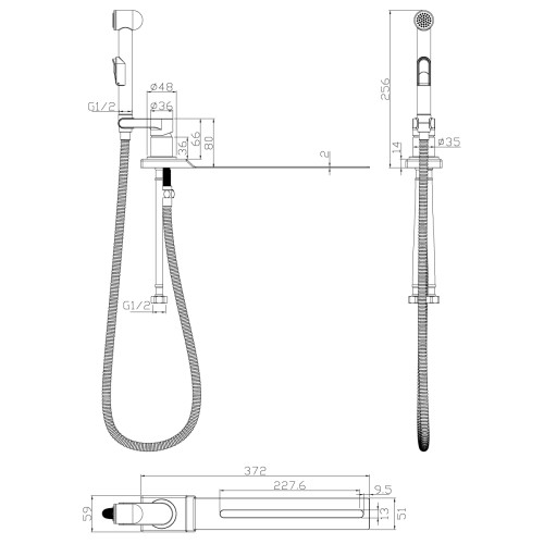 Смеситель Rossinka X25-56 с гигиеническим душем, с установкой на унитаз