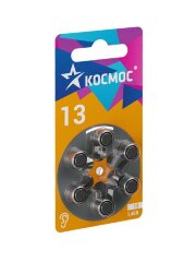 Батарейка воздушно-цинковая для слуховых аппаратов ZA13 (13 PR48 DA13 V13A) 1.45В (уп.6шт) КОСМОС KO