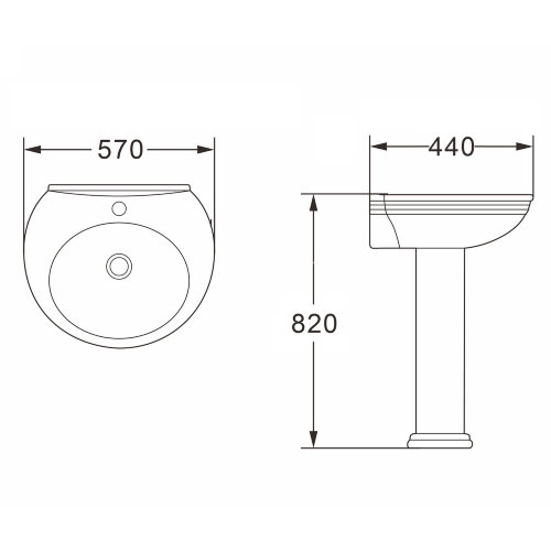 Раковина с пьедесталом AZARIO BENTY 570х440х820 мм (AZ-337P)