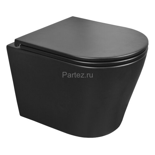 Унитаз подвесной AzarioTeramo 515х355х365 безободковый с сиденьем микролифт, черный матовый (AZ -053