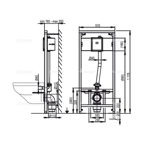 Монтажная рама Alcadrain для подвесного унитаза с возможностью крепления сенсорного устройства