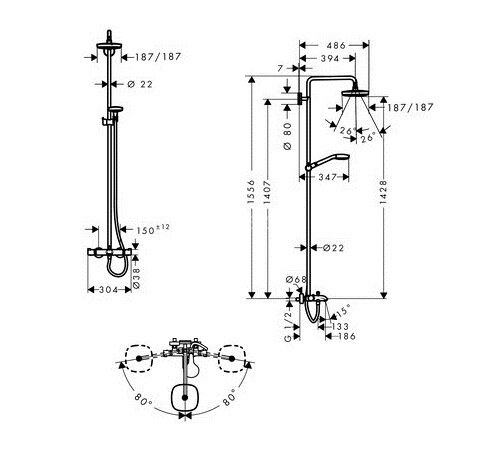 27352400 Croma Select E 180 2jet Showerpipe для ванны