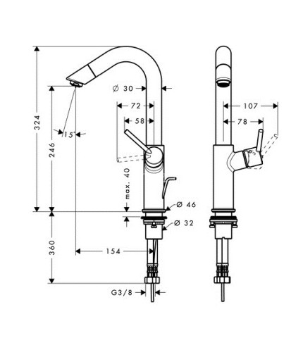 Hansgrohe 32055000 Talis Смеситель для раковины, однорычажный, 250, поворотный излив 60°, 1/2