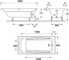 Ванна чугунная Jacob Delafon REPOS 180х85 без антискользящего покрытия, без отверстий для ручек (E29