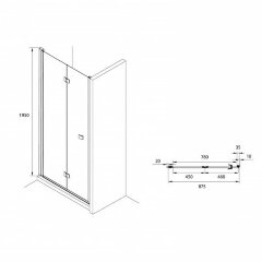Душевая дверь Roca CAPITAL складная 90х195, толщина полотна 6мм универсальная, цвет профиля хром