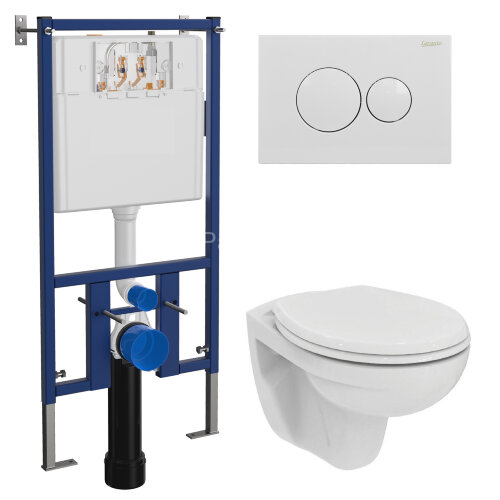 Промо-сет, состоящий из инсталляции Loranto, кнопки для инсталляции круглой белой, подвесного унитаз
