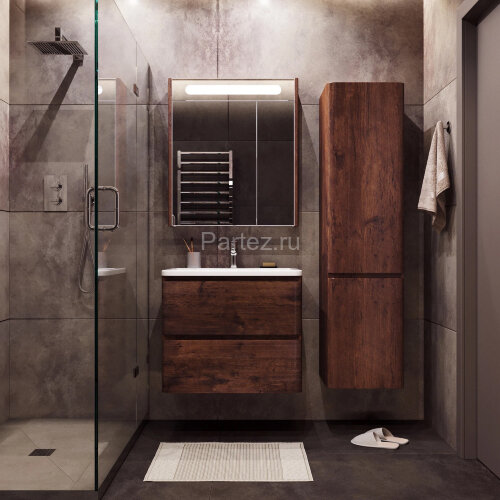 Комплект тумба Итана Roberto 70 (700х453х606) подвесная, с раковиной Adel 70/Adelina 70, акация темн