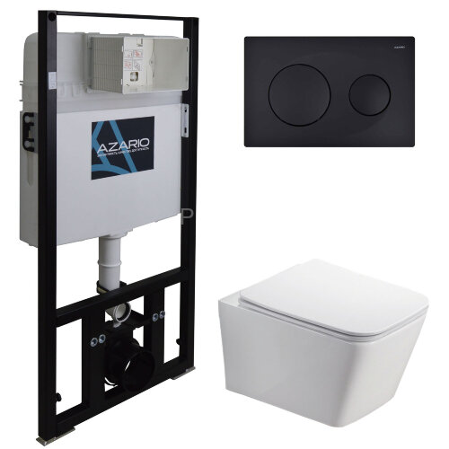 Сет AZARIO инсталляция + унитаз Nova с быстросъемным сиденьем микролифт+чёрная клавиша смыва (AZ-801