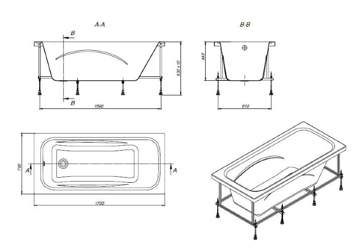Ванна акриловая Roca Line  прямоугольная 170х70