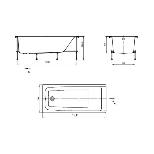 Ванна акриловая Roca ELBA 150х75, прямоугольная