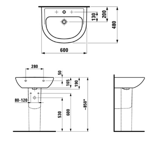 Раковина подвесная Pro B 60х48х16,5 см, белая (8.1095.1.000.104.1)