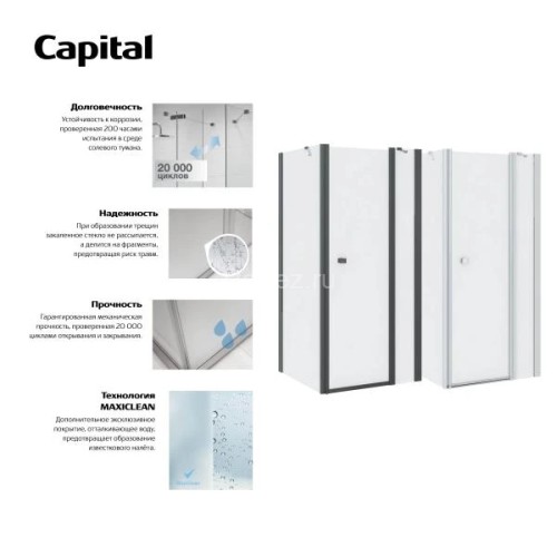 Душевая дверь Roca CAPITAL распашная 90х195, цвет профиля хром, толщина полотна 6мм универсальная