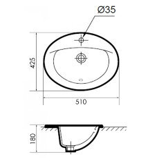 Раковина накладная Azario 510x425x180 овальная, встраиваемая сверху, белый глянец (AZ-6001