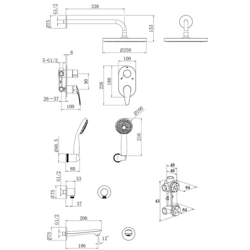 Смеситель Lemark Linara LM0422C для ванны и душа, встраиваемый