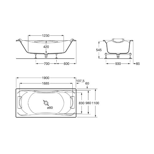 Ванна акриловая Roca BECOOL 190х110, белая