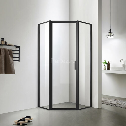 Душевое ограждение Azario RICHMOND (900х900х2000), БЕЗ ПОДДОНА, прозрачное стекло 6 мм, цвет профиля черный (AZ-NAG3231 900 Black)