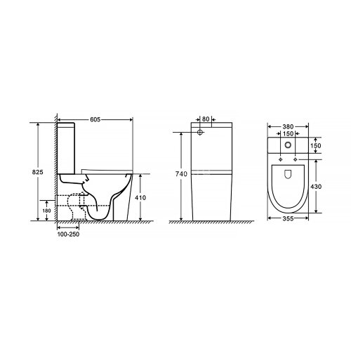 Унитаз-компакт Azario Vetro 380х605х825 напольный, безободковый, слив "ТОРНАДО", в комплекте с бачко