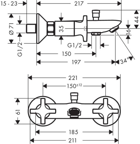 71240000 Logis Classic Смеситель для ванны с 2 рукоятками, внешний монтаж