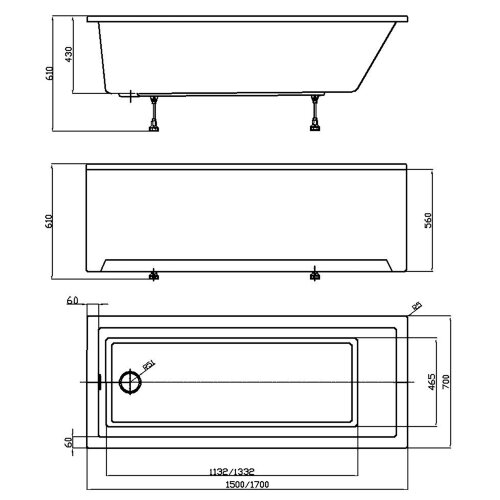 Ванна акриловая Azario LILIANA 150х70 см пристенная, прямоугольная, белый (AV.0012150)
