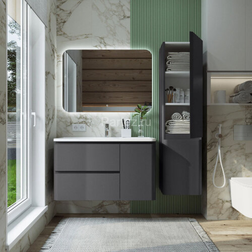 Комплект Itana тумба с раковиной подвесная Roberto 100 с выдвижными ящиками, графит (CS00091330)