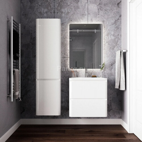 Комплект тумба Итана Roberto 60 (597х454х606) подвесная, с раковиной Adel 60/Adelina 60, белый гляне