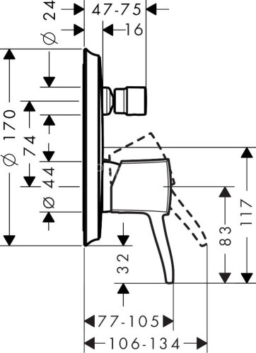 31345090 Metropol Classic Смеситель для ванны, однорычажный, с рычаговой рукояткой, СМ, хром/под зол