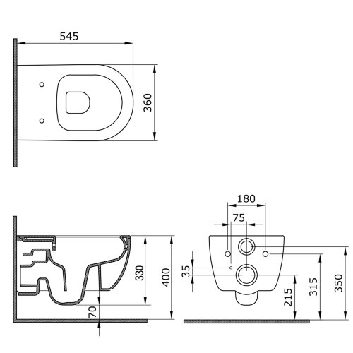 Унитаз подвесной Azario FERIO 360х545х330 безободковый, в комплекте с сиденьем микролифт (87565)