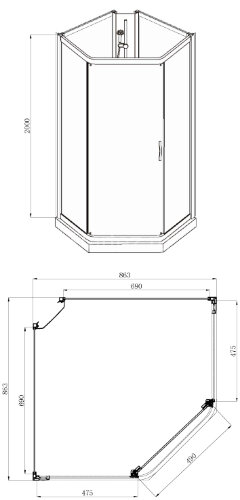 Душевая кабина AZARIO DENVER 90х90х200 серое стекло 4 мм. с покрытием Easy Clean, задняя панель черная, цвет профиля хром (AZ-N10806 900 GREY)
