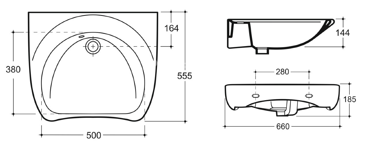 Раковина подвесная Керамин Инклюжн 65 660х555х185 без отверстия, крепление в комплекте, белый (CS000