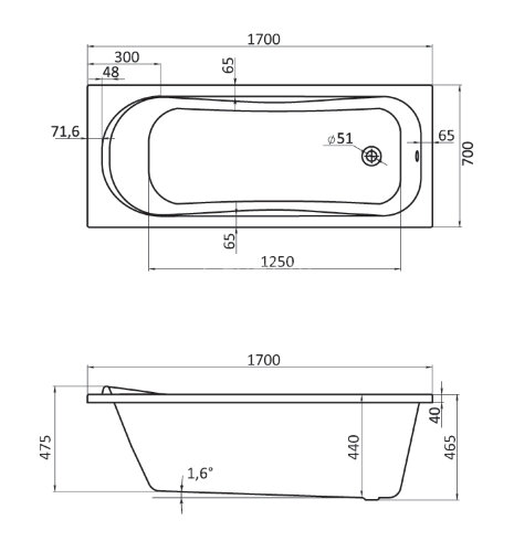 Ванна акриловая Santek Тенерифе прямоугольная 170х70, белая